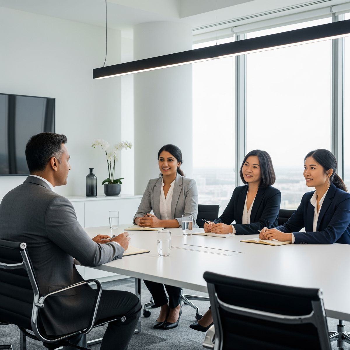 Dirigeant en entretien avec cabinet pour choix d une strategie RPS efficace